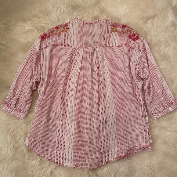 Johnny Was S Embroidered Beaded Top | Red Boho Tunic Peasant Blouse + Pockets - Picture 12 of 12